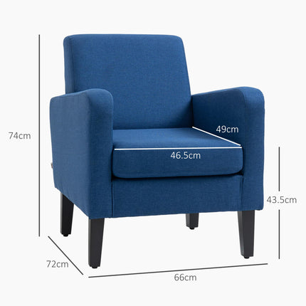 Set of 2 Modern Upholstered Armchairs with Rubber Wood Legs for Living Room and Bedroom - Blue