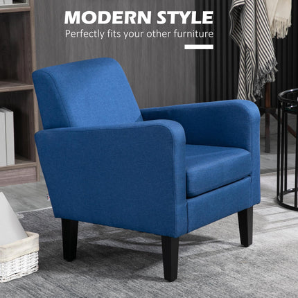Set of 2 Modern Upholstered Armchairs with Rubber Wood Legs for Living Room and Bedroom - Blue