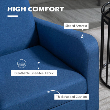 Set of 2 Modern Upholstered Armchairs with Rubber Wood Legs for Living Room and Bedroom - Blue