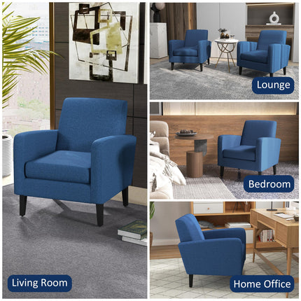 Set of 2 Modern Upholstered Armchairs with Rubber Wood Legs for Living Room and Bedroom - Blue