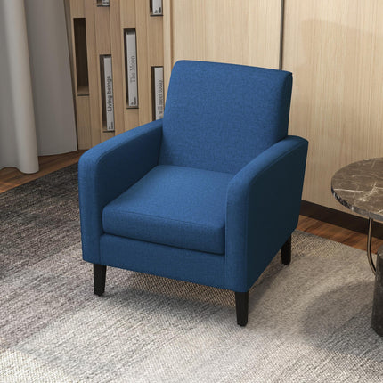 Set of 2 Modern Upholstered Armchairs with Rubber Wood Legs for Living Room and Bedroom - Blue