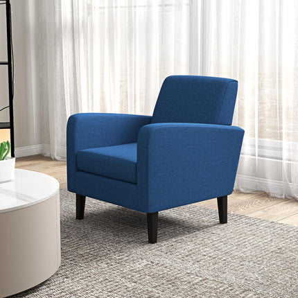 Set of 2 Modern Upholstered Armchairs with Rubber Wood Legs for Living Room and Bedroom - Blue