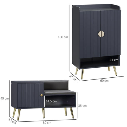 Entryway Furniture Set for 19 Pairs of Shoes, Hallway Shoe Cabinet with Adjustab