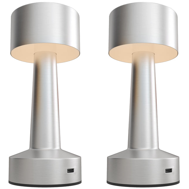 2 Pack Cordless Touch LED Table Lamps with Rechargeable Battery, 3 Colour Modes - Silver
