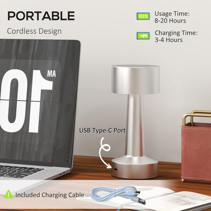 2 Pack Cordless Touch LED Table Lamps with Rechargeable Battery, 3 Colour Modes - Silver