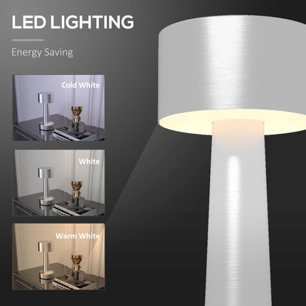 2 Pack Cordless Touch LED Table Lamps with Rechargeable Battery, 3 Colour Modes - Silver
