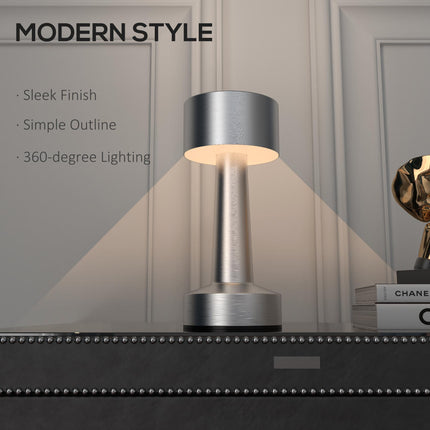 2 Pack Cordless Touch LED Table Lamps with Rechargeable Battery, 3 Colour Modes - Silver