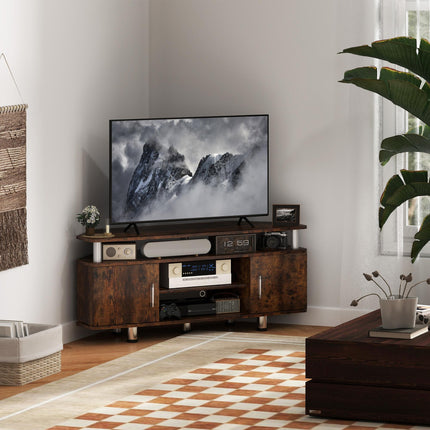 TV Unit Cabinet for TVs up to 55 Inches with Storage Shelves and Cupboard - Rustic Brown