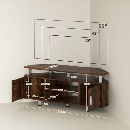 TV Unit Cabinet for TVs up to 55 Inches with Storage Shelves and Cupboard - Rustic Brown