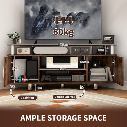 TV Unit Cabinet for TVs up to 55 Inches with Storage Shelves and Cupboard - Rustic Brown