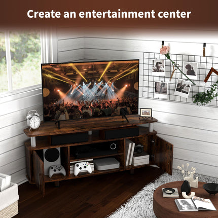 TV Unit Cabinet for TVs up to 55 Inches with Storage Shelves and Cupboard - Rustic Brown