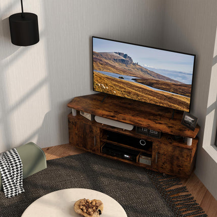 TV Unit Cabinet for TVs up to 55 Inches with Storage Shelves and Cupboard - Rustic Brown