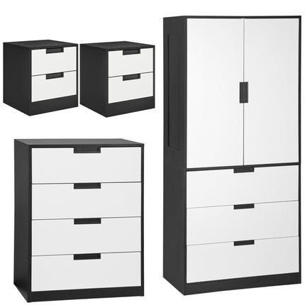 Bedroom Furniture Set, Wardrobe with Hanging Rod, 4 Drawer Chest of Drawers, 2 B