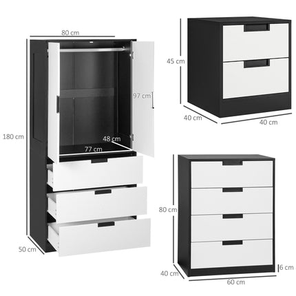 Bedroom Furniture Set, Wardrobe with Hanging Rod, 4 Drawer Chest of Drawers, 2 B
