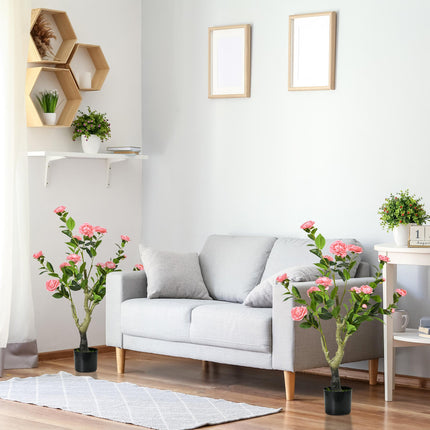 2 Pieces Decorative Artificial Plants Camellia Flower with Pot, Fake Plant for H