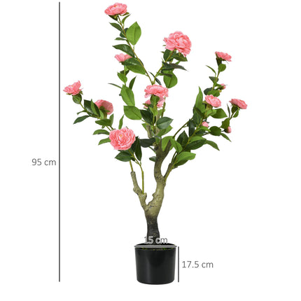 2 Pieces Decorative Artificial Plants Camellia Flower with Pot, Fake Plant for H