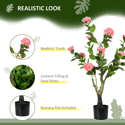 2 Pieces Decorative Artificial Plants Camellia Flower with Pot, Fake Plant for H