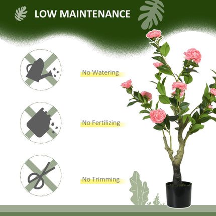 2 Pieces Decorative Artificial Plants Camellia Flower with Pot, Fake Plant for H