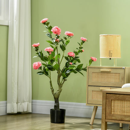 2 Pieces Decorative Artificial Plants Camellia Flower with Pot, Fake Plant for H