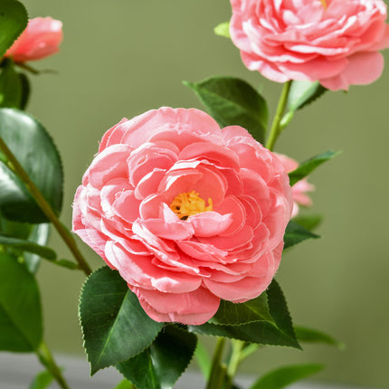 2 Pieces Decorative Artificial Plants Camellia Flower with Pot, Fake Plant for H