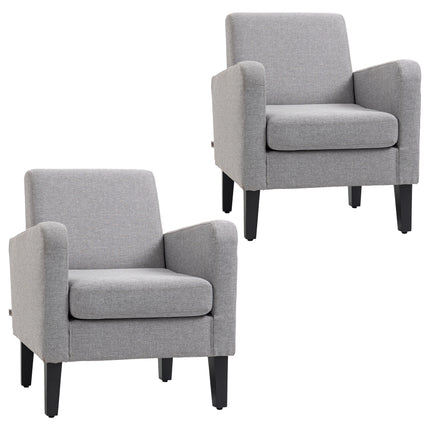 2 Pieces Modern Upholstered Armchairs with Rubber Wood Legs for Living Room and Bedroom - Light Grey