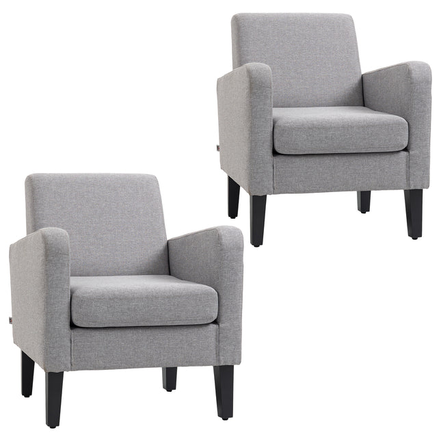 2 Pieces Modern Upholstered Armchairs with Rubber Wood Legs for Living Room and Bedroom - Light Grey