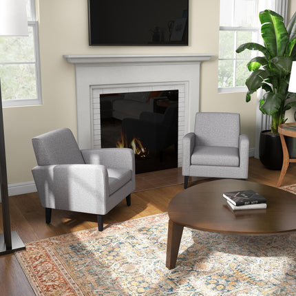 2 Pieces Modern Upholstered Armchairs with Rubber Wood Legs for Living Room and Bedroom - Light Grey