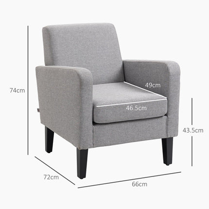 2 Pieces Modern Upholstered Armchairs with Rubber Wood Legs for Living Room and Bedroom - Light Grey