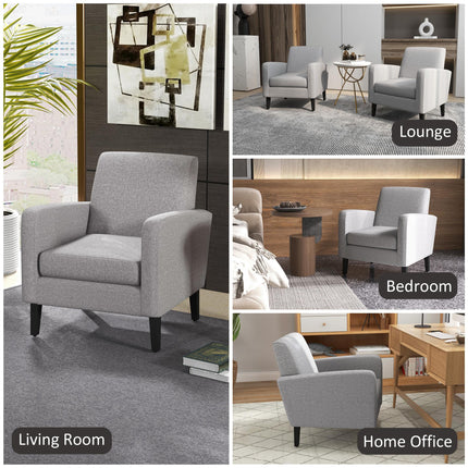 2 Pieces Modern Upholstered Armchairs with Rubber Wood Legs for Living Room and Bedroom - Light Grey