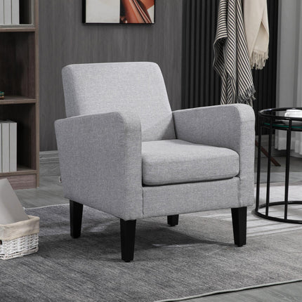 2 Pieces Modern Upholstered Armchairs with Rubber Wood Legs for Living Room and Bedroom - Light Grey