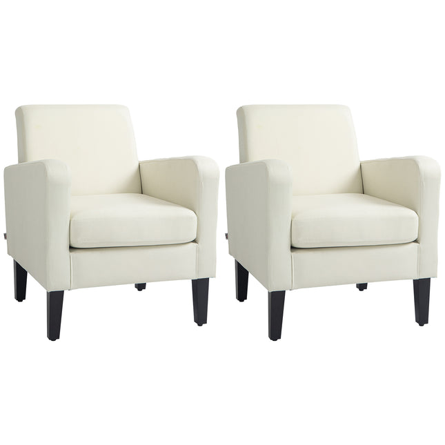 2 Pieces Modern Armchairs with Rubber Wood Legs, Upholstered Accent Chairs, Sing
