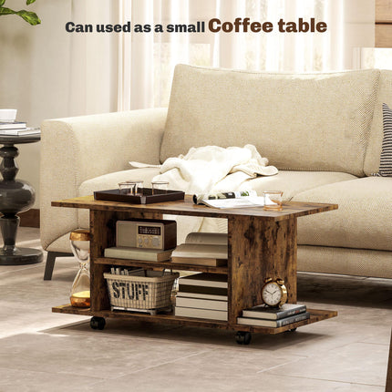 Modern TV Cabinet Stand with Storage Shelves and Castor Wheels - Rustic Brown