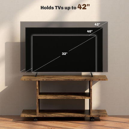 Modern TV Cabinet Stand with Storage Shelves and Castor Wheels - Rustic Brown