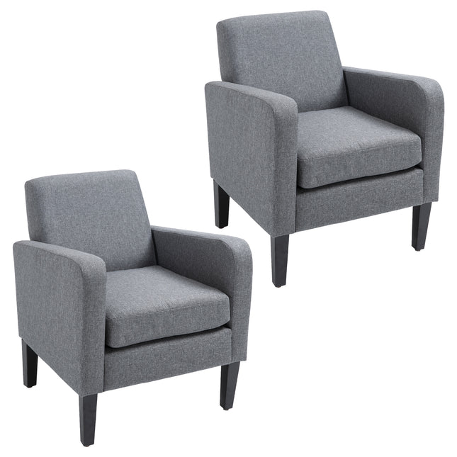 Set of 2 Modern Upholstered Armchairs with Rubber Wood Legs for Living Room and Bedroom - Grey