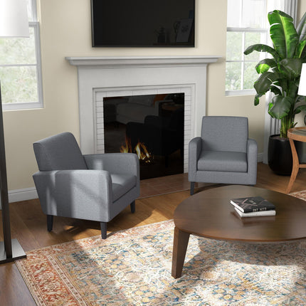 Set of 2 Modern Upholstered Armchairs with Rubber Wood Legs for Living Room and Bedroom - Grey