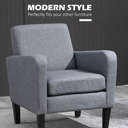 Set of 2 Modern Upholstered Armchairs with Rubber Wood Legs for Living Room and Bedroom - Grey