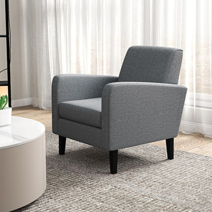 Set of 2 Modern Upholstered Armchairs with Rubber Wood Legs for Living Room and Bedroom - Grey