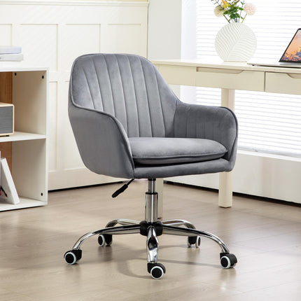 Velvet-Feel Swivel Office Desk Chair with Adjustable Height and Wheels - Grey