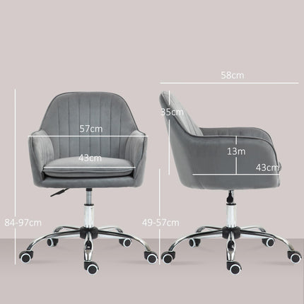 Velvet-Feel Swivel Office Desk Chair with Adjustable Height and Wheels - Grey