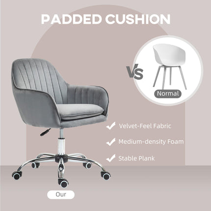 Velvet-Feel Swivel Office Desk Chair with Adjustable Height and Wheels - Grey