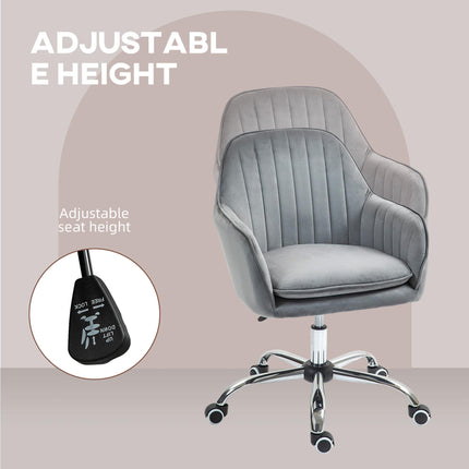 Velvet-Feel Swivel Office Desk Chair with Adjustable Height and Wheels - Grey