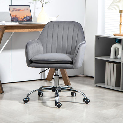 Velvet-Feel Swivel Office Desk Chair with Adjustable Height and Wheels - Grey
