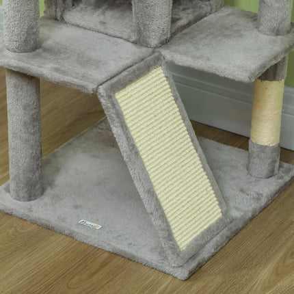 138cm Cat Tree, Multi-Level Cat Tower with Scratching Posts and Pad, Bed, Condos, Platforms, Toy Balls, Light Grey