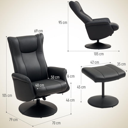 Swivel Recliner Chair with Footstool, PU Leather Recliner Armchair with Adjustab