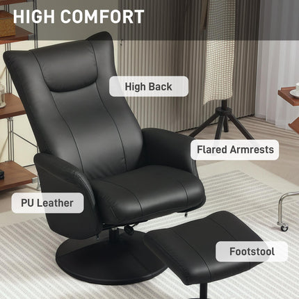 Swivel Recliner Chair with Footstool, PU Leather Recliner Armchair with Adjustab