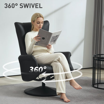 Swivel Recliner Chair with Footstool, PU Leather Recliner Armchair with Adjustab