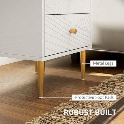 Two-Drawer Bedside Table with Gold-Tone Handles and Legs - White
