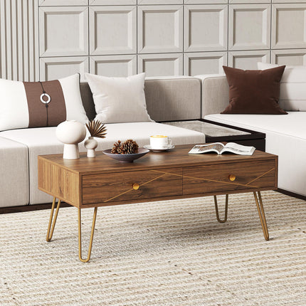 Rectangular Coffee Table with Storage Drawers 100x50x41 cm Steel Base - Brown