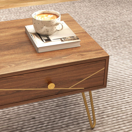 Rectangular Coffee Table with Storage Drawers 100x50x41 cm Steel Base - Brown