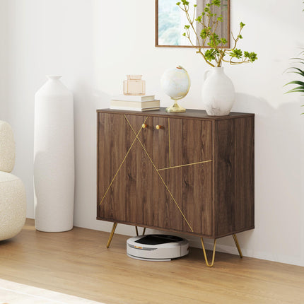 Modern Luxury Sideboard Storage Cabinet with Adjustable Shelf and Steel Harpin Legs - Brown